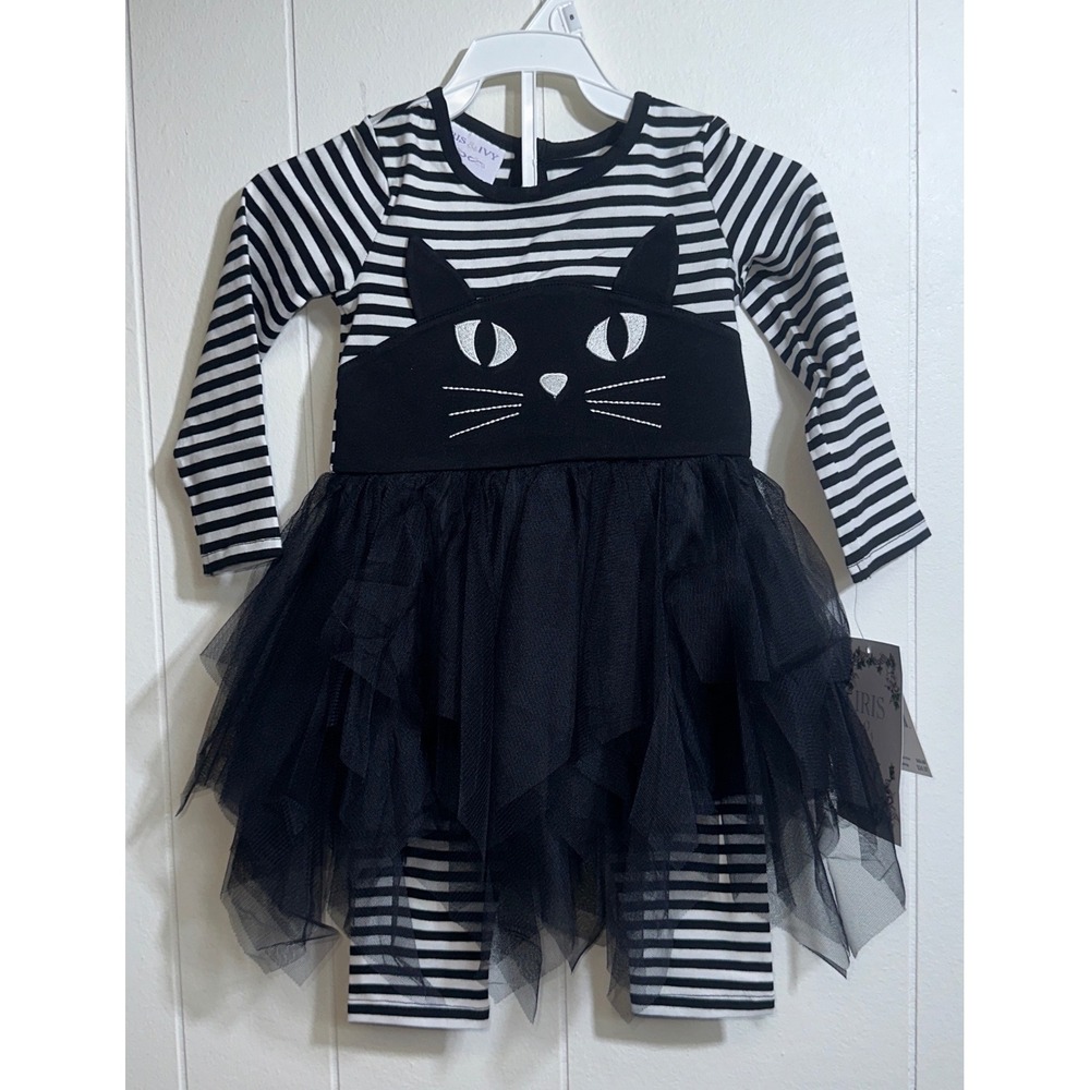 Iris & Ivy Toddler Girls‎ Cat Tulle Tutu Dress & Leggings Set Black White 2T NWT